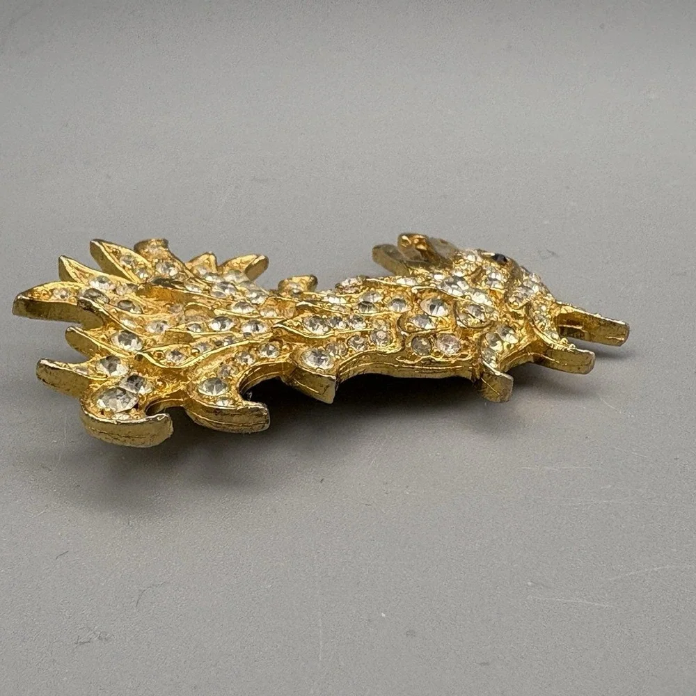 RARE Cadoro Brooch Griffin Winged Lion Rhinestone Heraldic 24K Gold Plate